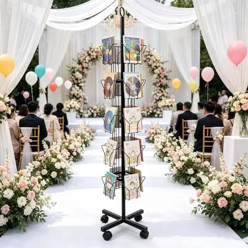 Rotating Greeting Card Rack Brochures Display Stand Storage Postcards, CD and Greeting Cards for Party, Exhibitions