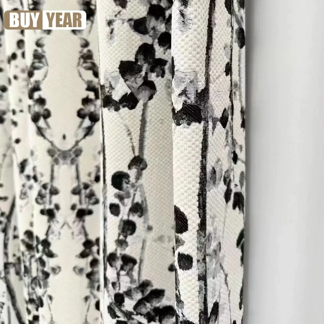 

Новый китайский стиль, черно-белая картина тушью, синель, жаккардовый готовый продукт, цветочные шторы для гостиной, столовой, спальни