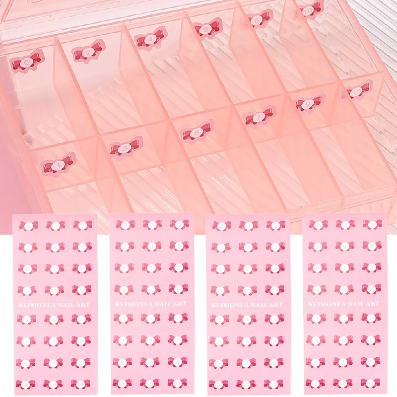 Nail Jewelry Storage Box Nail Box Classification Label Square Rhinestone Bead Box Dustproof Display Bow Numbers Label Stickers