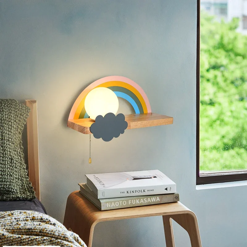 

Bedroom Bedside Wall Lamp Children's Room Cartoon Wall Lamp Nordic Creative Rainbow Belt Storage Rack Study Room Wall Lighting