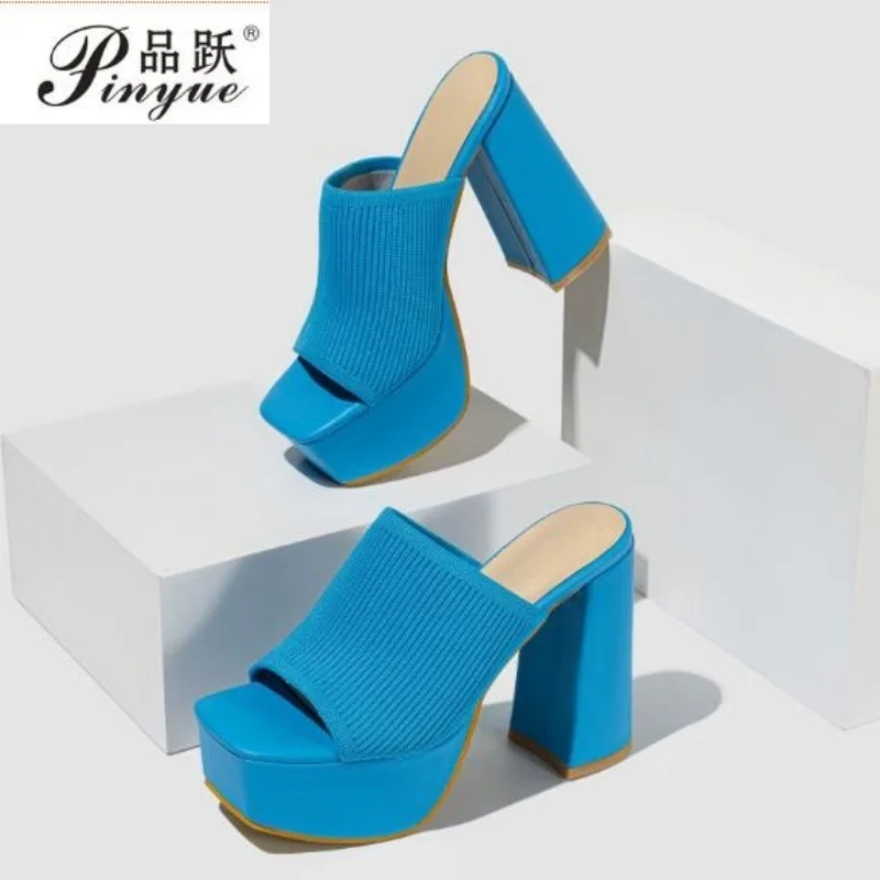 

Модные женские шлепанцы на платформе с массивным высоким каблуком, 11,5 см, 6 цветов, для банкетов и ночных клубов, размеры 35-42