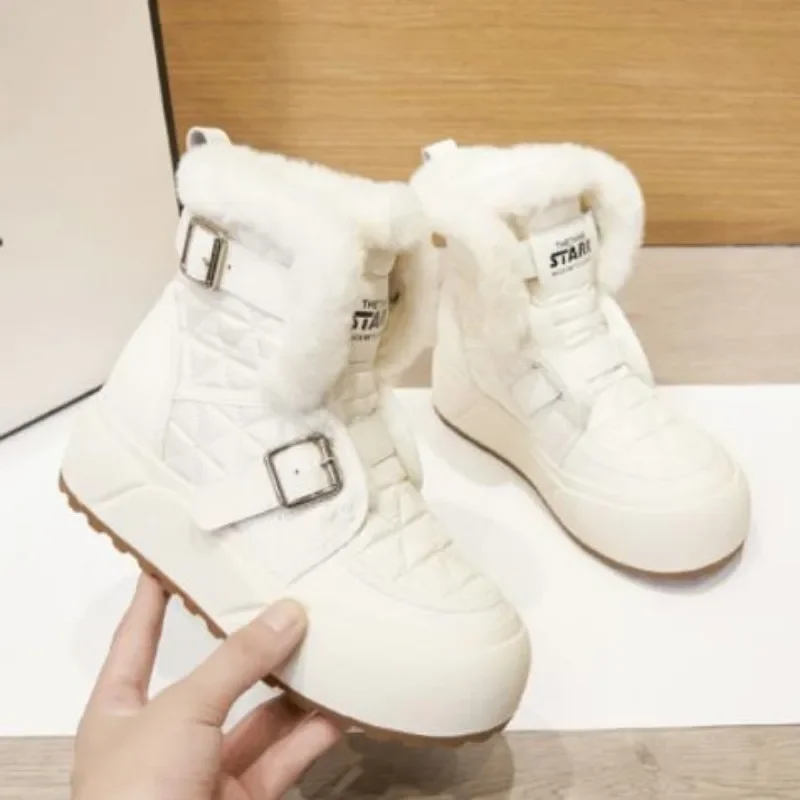 4CM Down Microfiber Leather Chunky Sneaker Ankle Booties Women Platform High Brand Winter Plush Loafer Warm Autumn Snow Boots