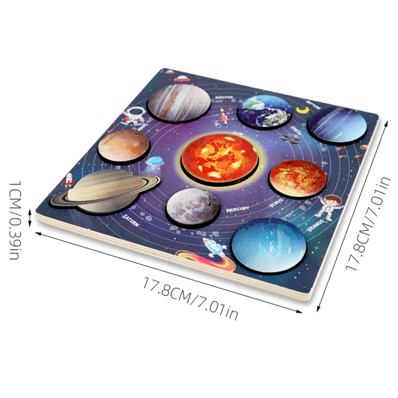 Crianças de madeira espaço planeta quebra-cabeças sistema solar planetas brinquedos planeta jogo correspondência jigsaw bandeja universo ciência aprendizagem brinquedo