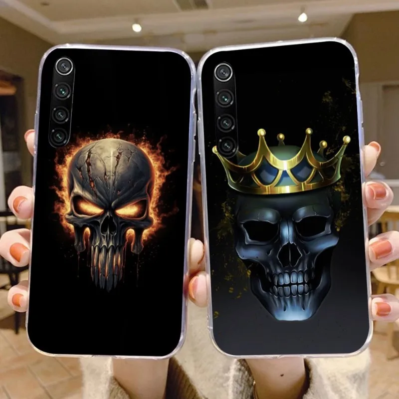 Fire Skull Head Smart Phone Case for Xiaomi 13 Lite 12 11T 10 9 Redmi Note 11 10 10S Pro 9 9A 8 Clear Phone Cover Funda