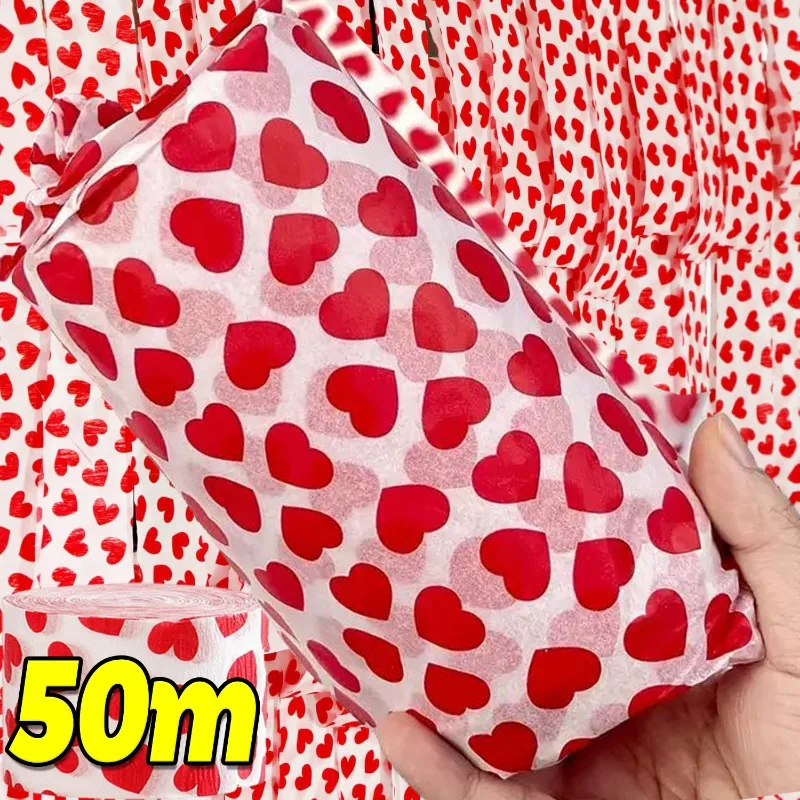 50/25M Heart Pattern Crepe Paper Roll Valentines Day Crepe Paper Ribbon for Handmade Craft Colorful Streamer Wedding Anniversary