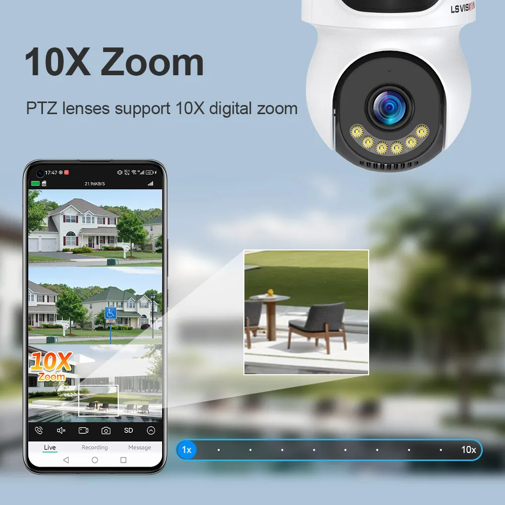 LS VISION 4G SIM Solar Camera 24/7 Recording Outdoor WiFi Three Screen AOV 10X Digital Zoom Auto Tracking Security Cameras iCSee