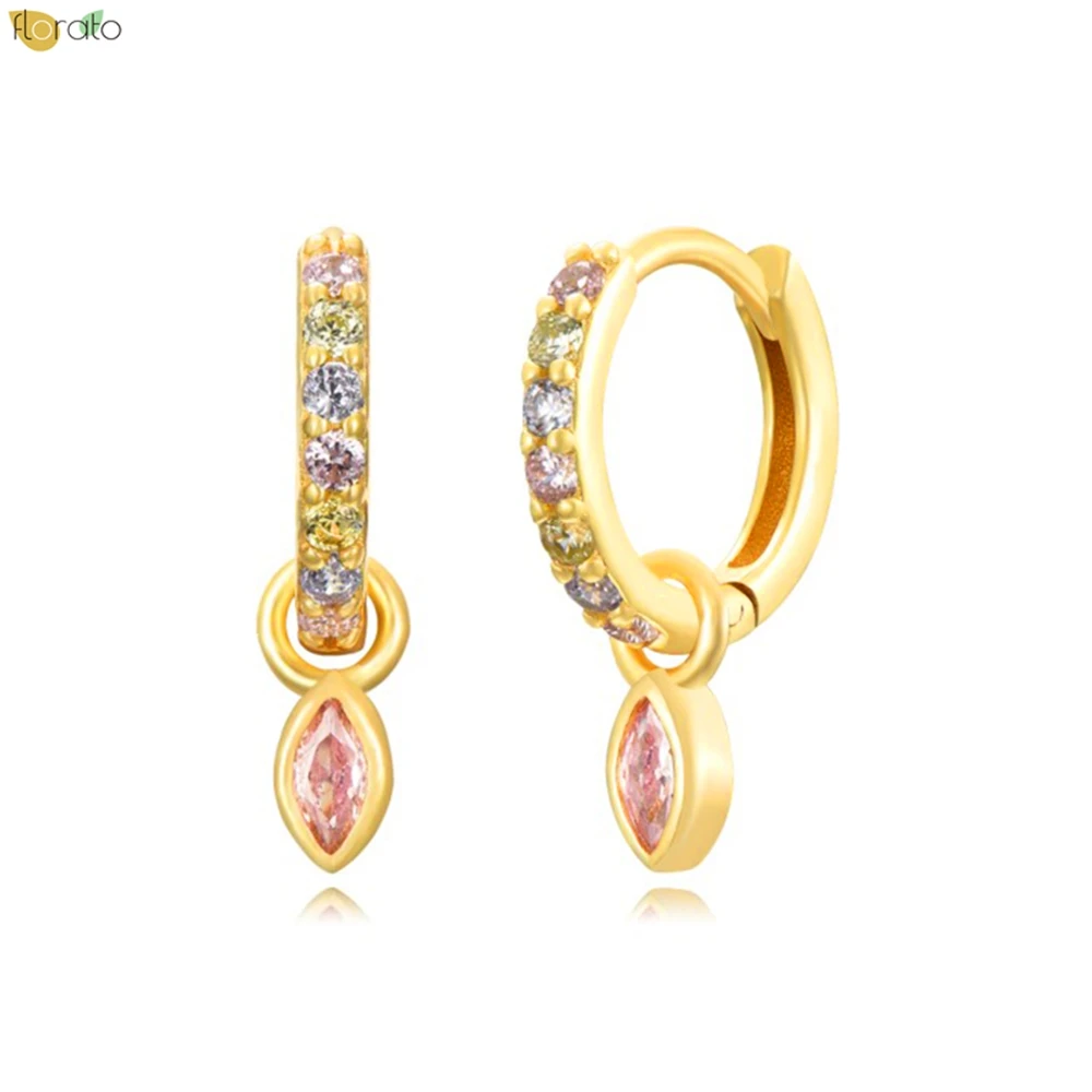 925 Sterling Silver Ear Needle Sweet Lovely Gold Hoop Earrings Romantic Pink Zircon Pendant Series  Earrings for Women Wedding