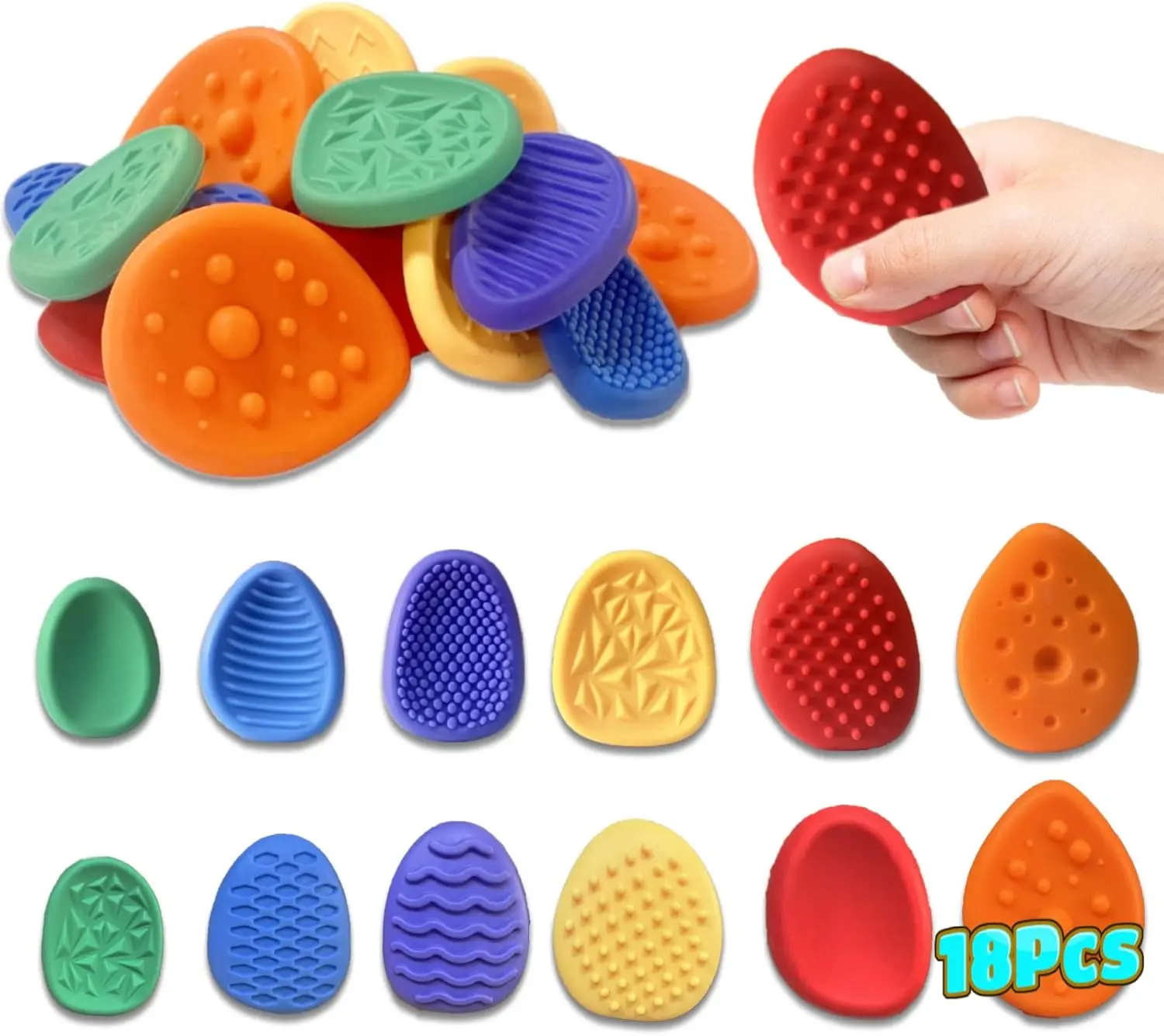 

18pcs Easter Sensory Fidget Toys for Kids, Soft Textured Stress Relief Stones for Autism and Anxiety