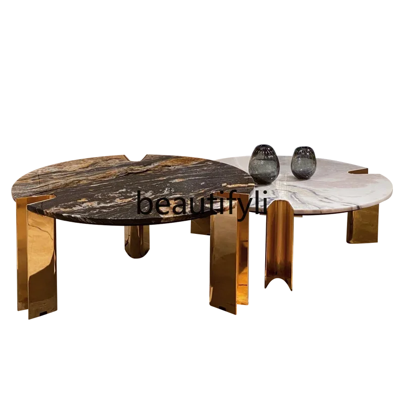 

Luxury stone coffee table creative stainless steel foot luxury stone countertop coffee table combination