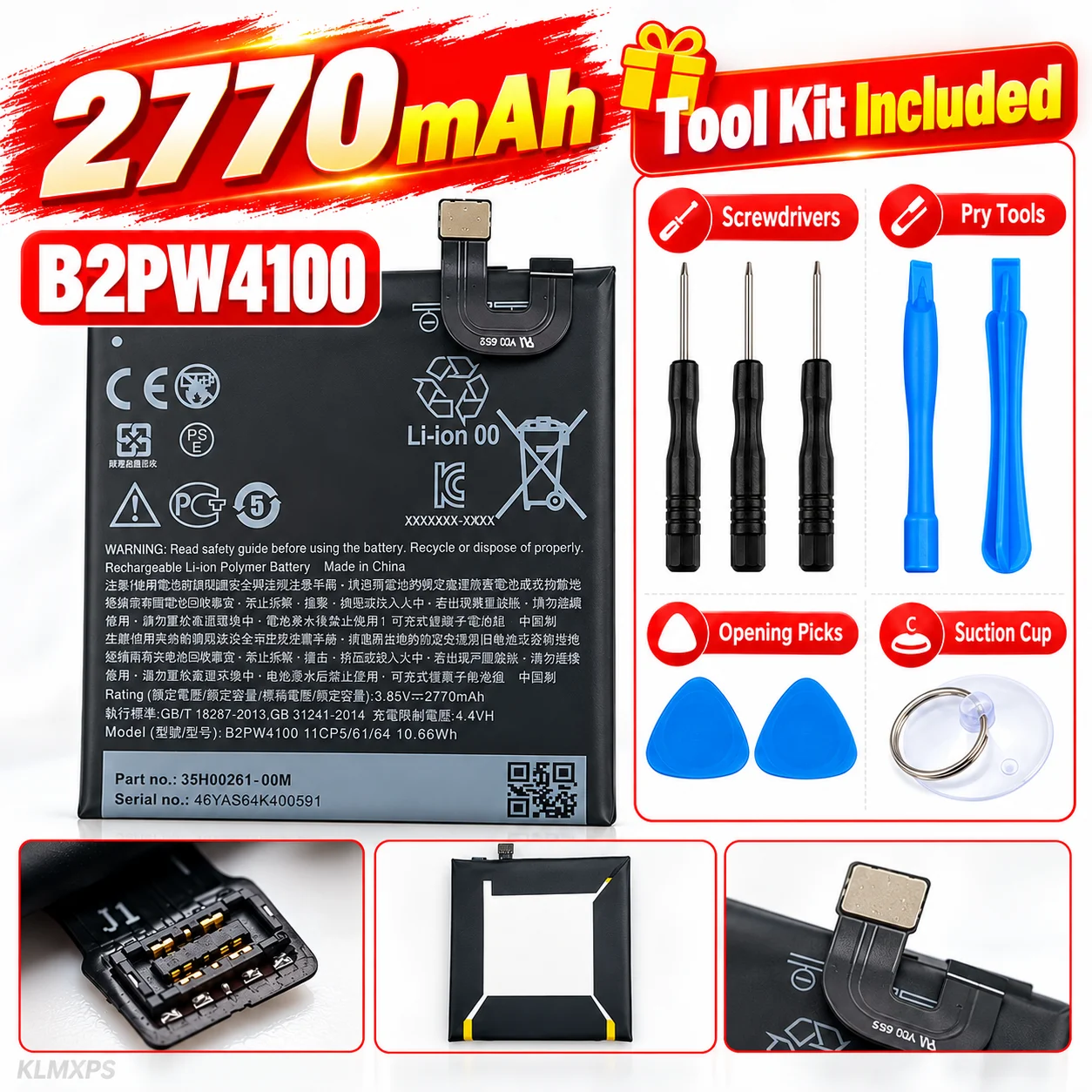 B2PW4100 Battery 2770mAh Li Polymer Replacement Battery for Google Pixel 1 Nexus 5X with Repair Tool Kit