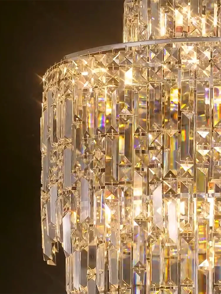 

Luxury Villa Living Room Crystal Chandeliers for Hotel Hall Rotating Staircase Long Ceiling Light Decoration Duplex Loft Fixture