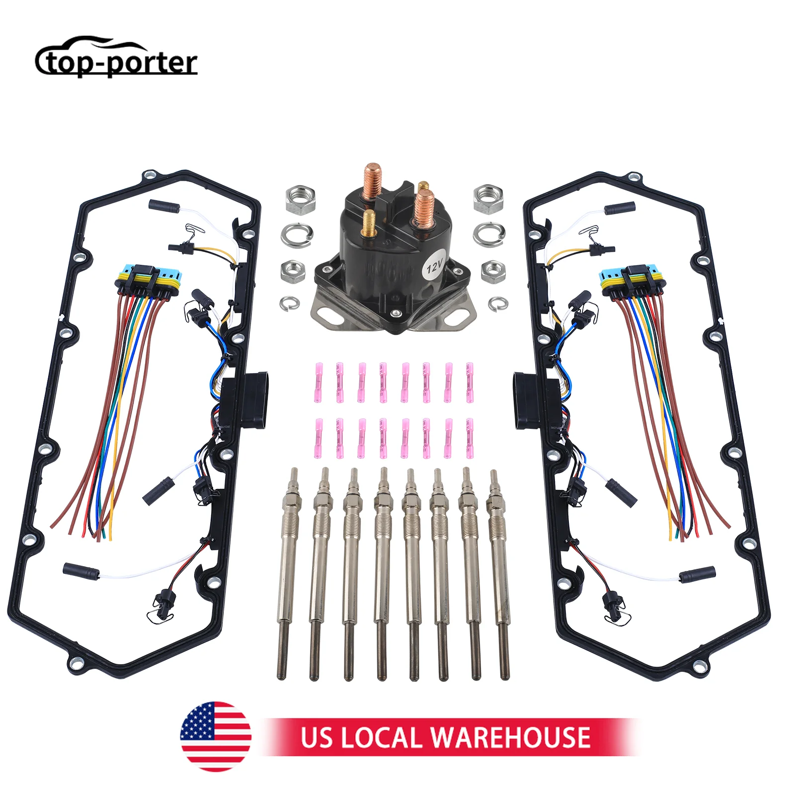 

1 комплект для 7,3 л 1998-2003 Ford Powerstroke, дизельные свечи накаливания, прокладка и 8 свечей накаливания + реле