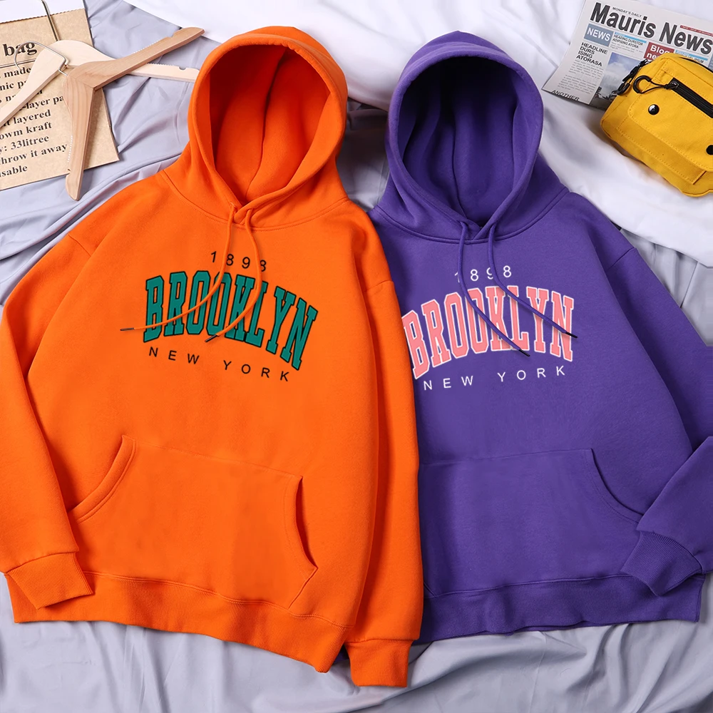 Brooklyn 1898 New York U.S.A Printing Female Hoodies Autumn Winter Sweatshirt Street Casual Clothing Loose Oversize Hoody Women