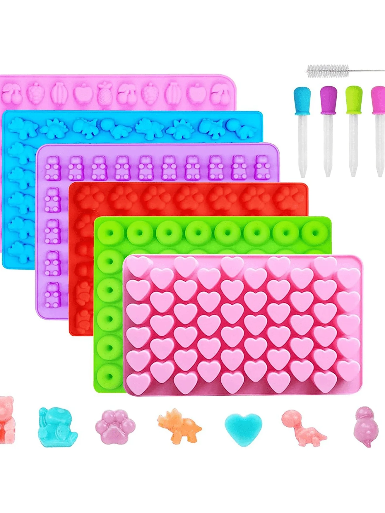1 molde de silicona para dulces con cuentagotas, formas de dinosaurio/Donut/corazón/oso, Kit de fabricación de chocolate y goma DIY, molde para hornear reutilizable
