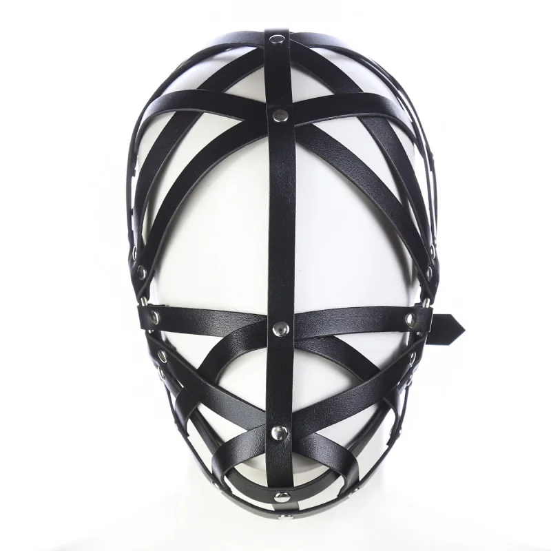 Exotic Costumes Black Leather Harness Bondage Men Headgear Sexy Hollow Out Fetish Face Masks Cosplay Adults Roleplay Party Games