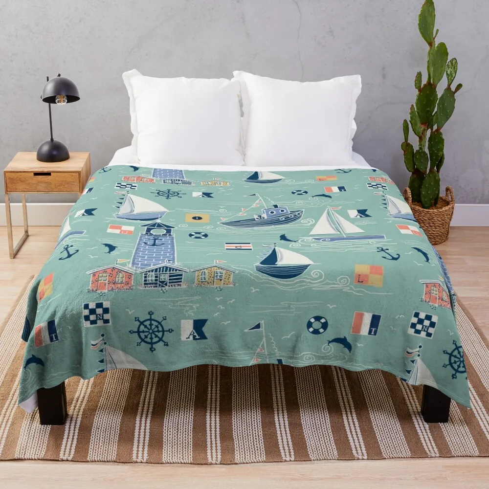 

Minty Nautical Living! Throw Blanket cosplay anime Thins Stuffeds for sofa Blankets