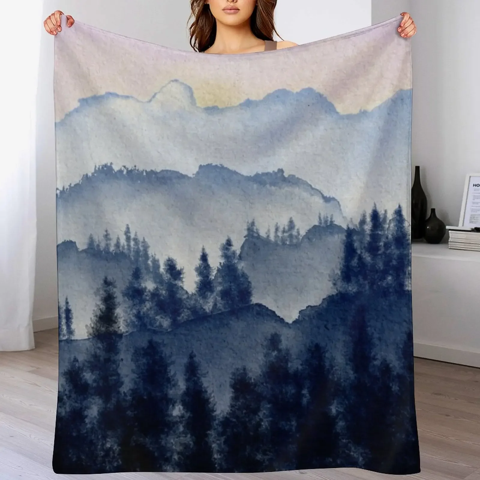 

Watercolor Mountains Throw Blanket Ultra Soft Flannel Fleece Blanket for All Seasons