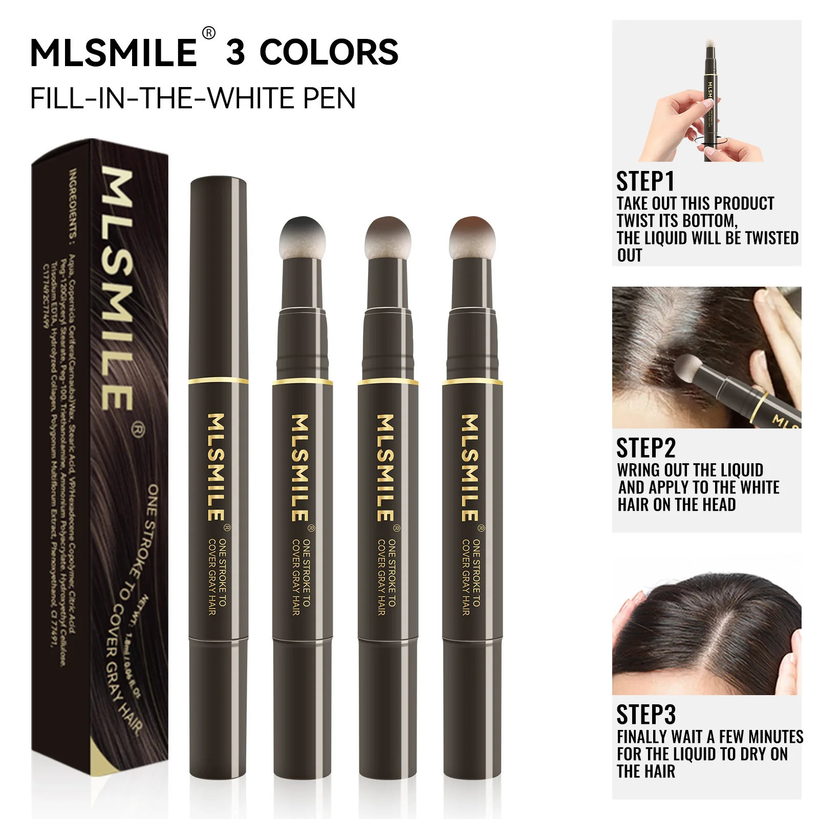 Temporary Hair Dye Pen Black Hair Coloring Covered White Hairs Hairline Disposable Lipstick Hair Dye Stick Hair Roots Touch Up