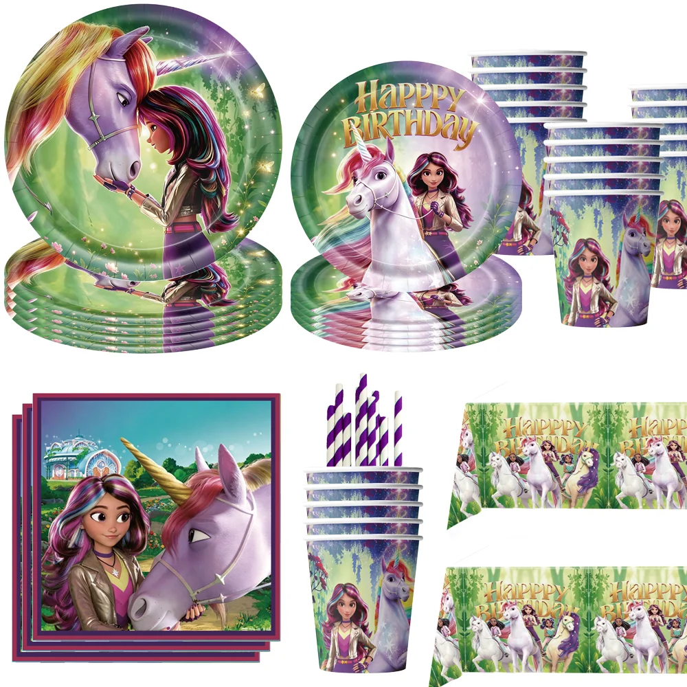 Cartoon Unicorn Academy Party Disposable Tableware Set Paper Plate Cups Napkins Tablecloth for Unicorn Birthday Party Decoration