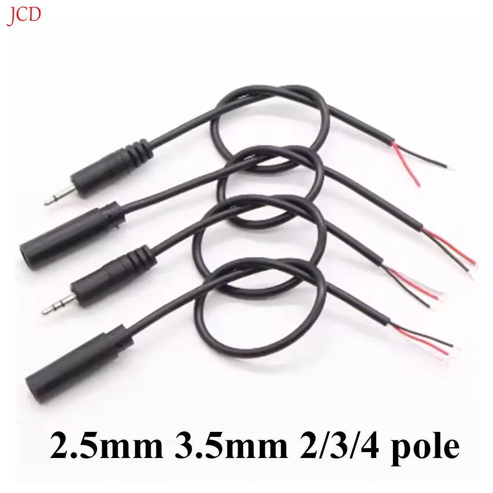 2.5mm 3.5mm 1/8'' Mono/Stereo Male Plug Female Jack Connector 2/3/4 Pole Pin AUX Extension Wire DIY Audio Headphone Repair Cable