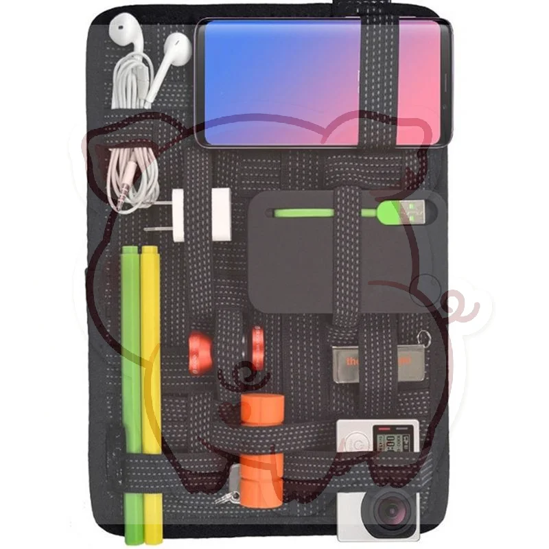 Portable Multi Elastic Band Organizer Board with Zipper Pocket Slim Design for Travel Toiletry Small Item Storage