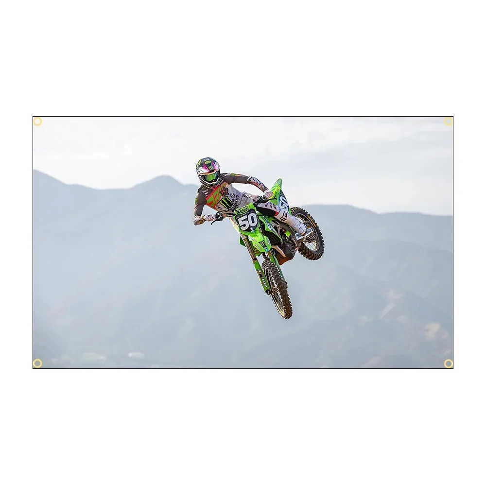KS Green Motorcycle Flag Banner Polyester Printed Decorative Bunting  Auto Enthusiasts Poster for Garage Decor