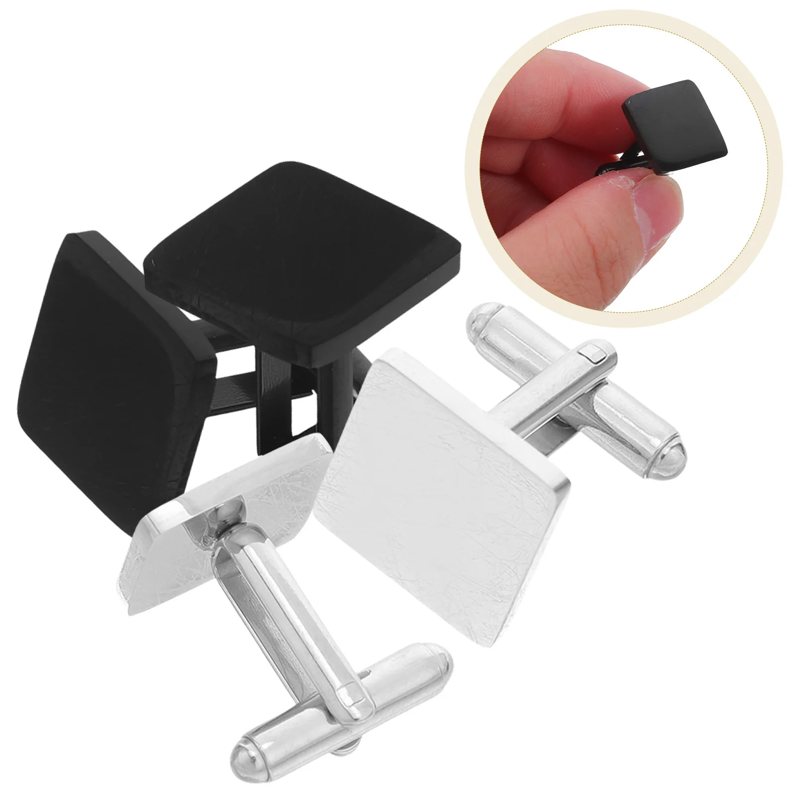 

2Pairs Stainless Steel French Cufflinks Square Design Business Wedding Formal Shirts DIY Flat Surface Scratch Resistant