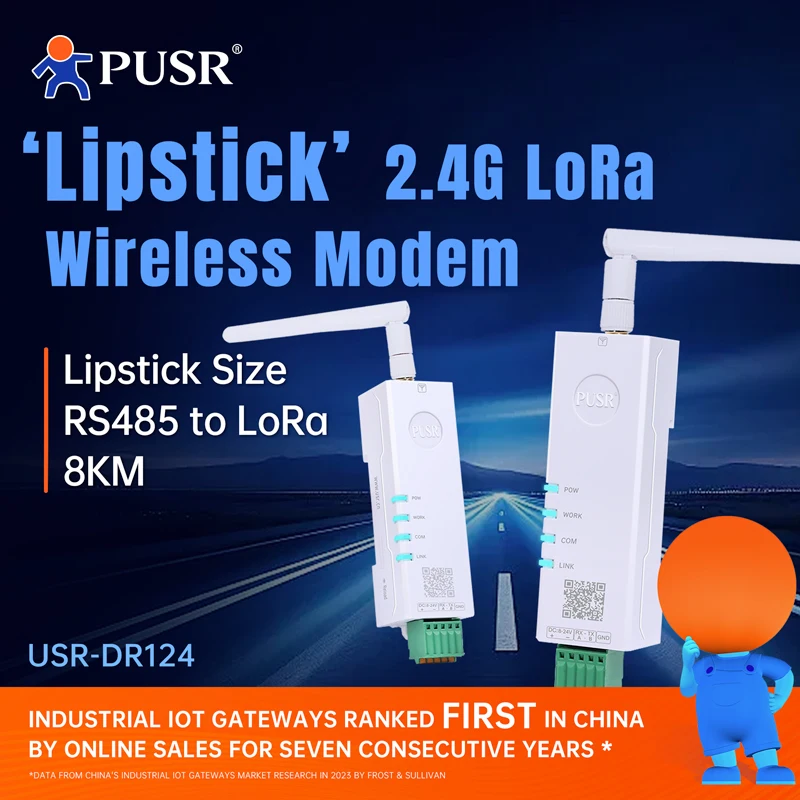 

PUSR Serial RS485 to LoRa Modem 2.4GHz 27dBm FLRC/LoRa 8km Modbus Data Transmission Transceiver point to point/multipoint DR124