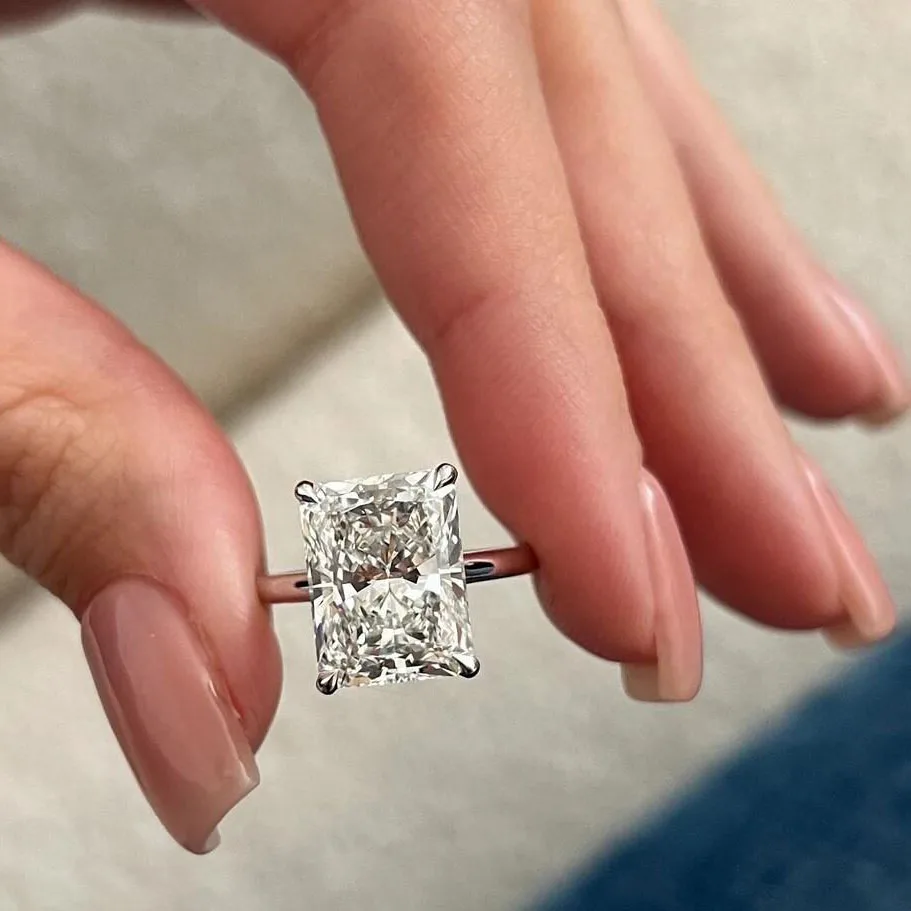5CT Elongated Radiant Cut Lab Grown Diamond CVD Solitaire Ring DEF VS-VVS IGI Engagement Ring Platinum 950 Wedding Ring For Lady
