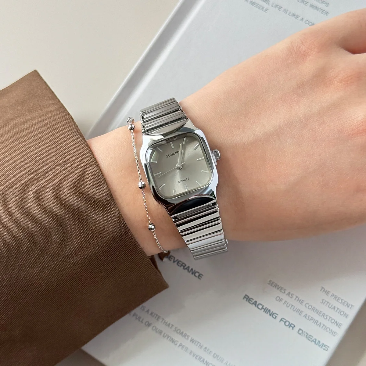 Sunlifex novo relógio de quartzo feminino luxo pulseira aço inoxidável relógios femininos original mostrador quadrado relógio de pulso presente reloj mujer