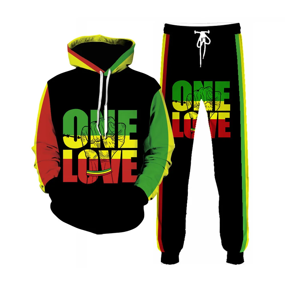 طقم رياضي بقلنسوة للرجال مطبوع ثلاثي الأبعاد جديد لعام 2022 طقم هوديي كاجوال بمقاس كبير للرجال #2