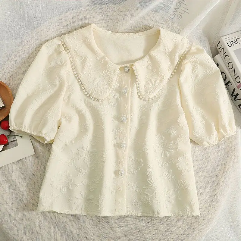 

Sweet Loose All-match Short Shirt Tops Summer New Short Sleeve Solid Button Korean Cute Blouse Fashion Temperament Women Clothes