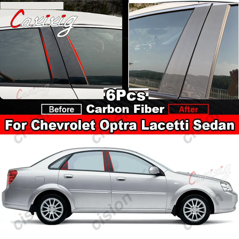 6Pcs Carbon Fiber Black Car Door Window Column B C Pillar Post Cover Trim Sticker For Chevrolet Optra Lacetti Daewoo Nubira Viva