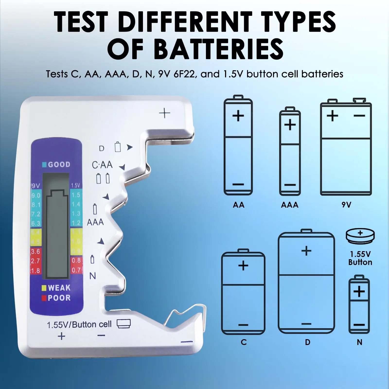 

Bt-886 Black Portable Battery Capacity Indicator Compact Size Lithium Battery Level Tester Digital Display Battery Voltage Meter
