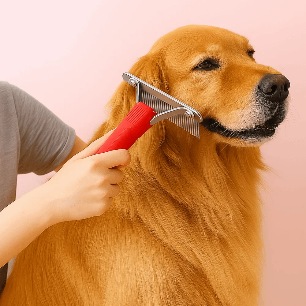 

Hair Comb Steel Comb Pet Grooming Rake Long Tooth Anti-Slip Handle Dog Rake Comb Cat Dematting Brush for Cats Dogs