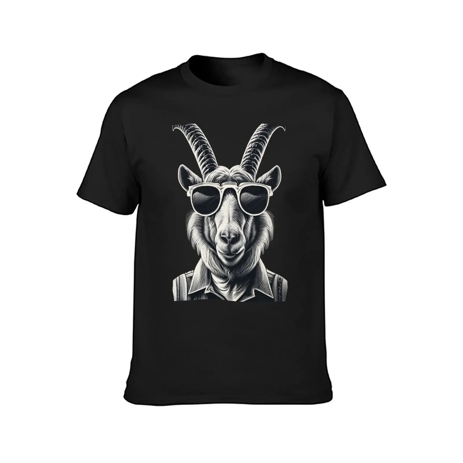 Goat with sunglasses black and white T-Shirt summer clothes basketball graphic tees shirts graphic tees sweat shirts, men