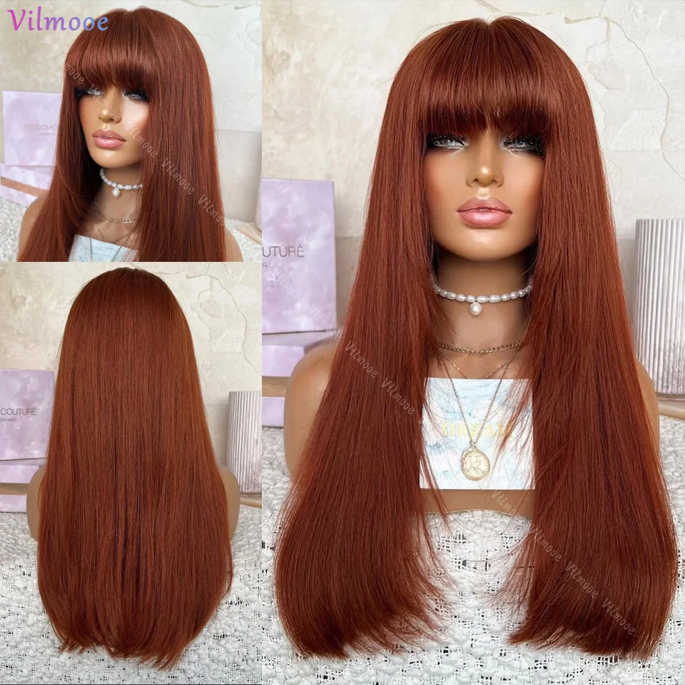 

Красновато-коричневые прямые 13x6/360 кружевные фронтальные парики, предварительно выщипанные для челки, темно-рыжий цвет, бесклеевая шелковая основа, кружевной парик для женщин