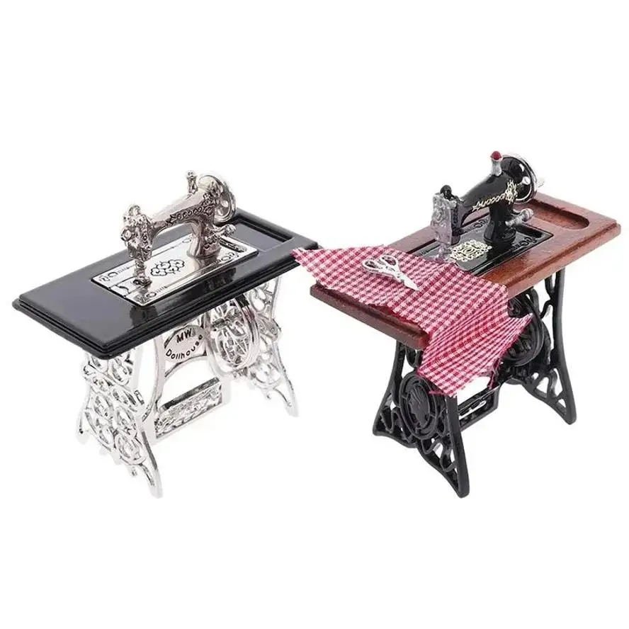 Creative Mini Wooden Sewing Machine Dollhouse Miniature Furniture Classic Style Craft Decor Kids Simulation Doll Home Accessory