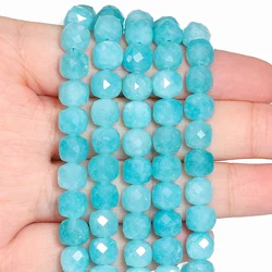 Natural Amazonite Jade Beads 7-8mm Faceted Square Cube Shape Loose Beads for Jewelry Making Diy Beading Accessories