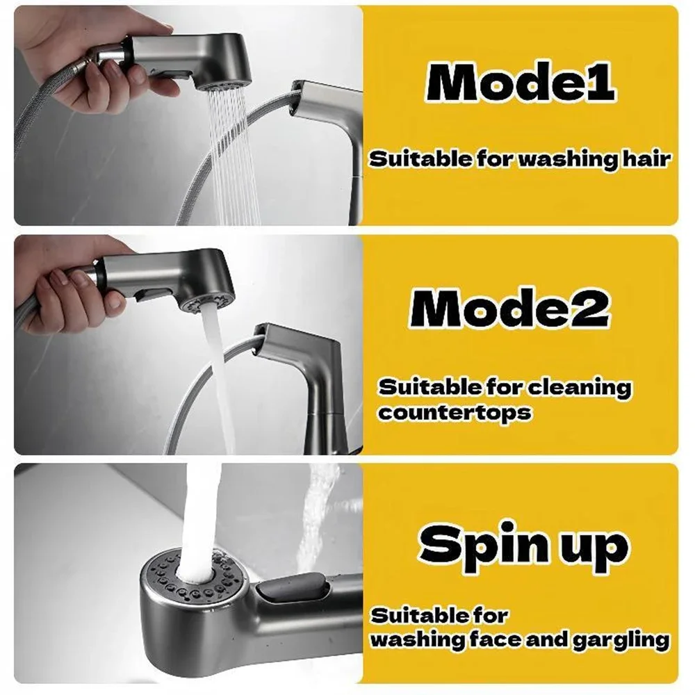 360° Degree Rotation Lift Washbasin Faucet Household Bathroom Hot Cold Water Washbasin Tap Pull-out Faucet Bathroom Accessories