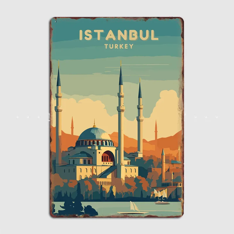

Visit Istanbul Travel Scenic Spot Retro Poster Metal Sign Garden Indoor Home Wall Decor Room Decoration