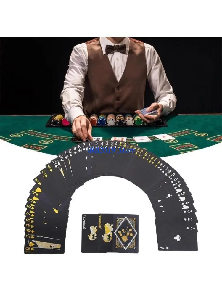 

Q0KB Водонепроницаемые игральные карты из ПВХ с золотым квадратным узором, колода для покера, набор для игры на пляже и в баре,