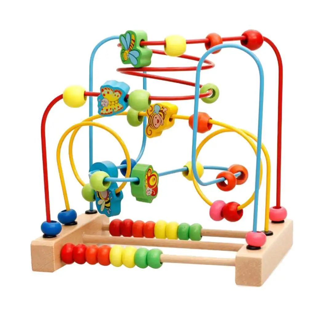 Wooden Math Toy Circles Classic Bead Maze Montessori Educational Toy for