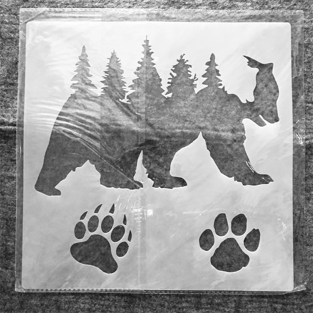 30*30 cm Grizzlies Beerpoot Bos DIY Gelaagdheid Stencils Schilderen Plakboek Kleuring Embossing Album Decoratieve Sjabloon