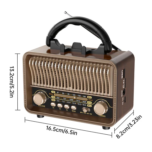 Imagen 2 del producto Radio inalámbrica retro portátil AM/FM/SW con batería recargable USB con antena, reproducción de tarjetas AUX y TF, adecuada para el hogar
