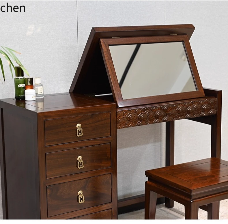 

ZML Flip Dressing Table Chest of Drawers Vintage Makeup Table Bedroom Multifunctional Desk All Solid Wood Storage Table