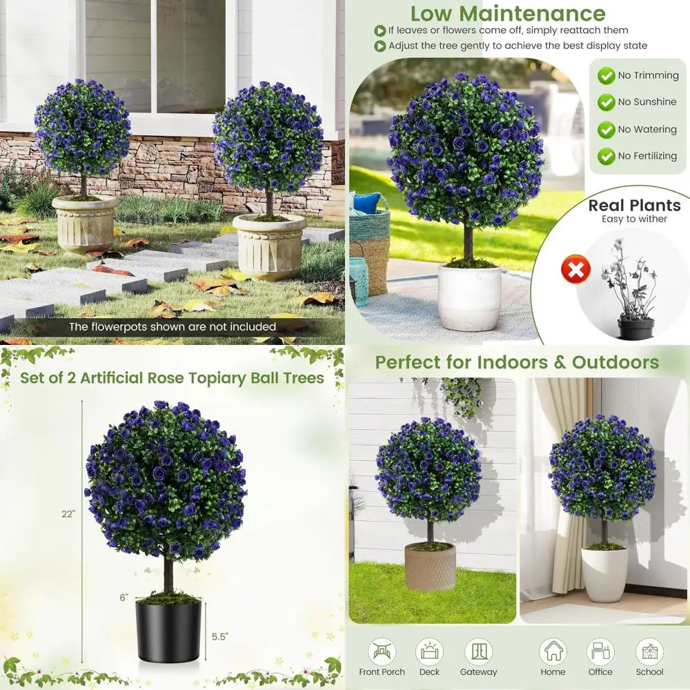 

Пара из 22 искусственных шаров-топиарей в форме роз с горшками, подходят для декора дома и сада, для использования в помещении или на улице.