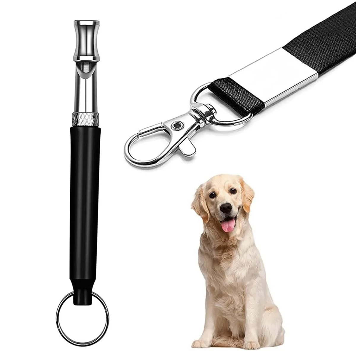 Dog Whistle, Adjustable Ultrasonic Dog Whistle to Stop Barking for Dogs, Recall Training, with Black Lanyard