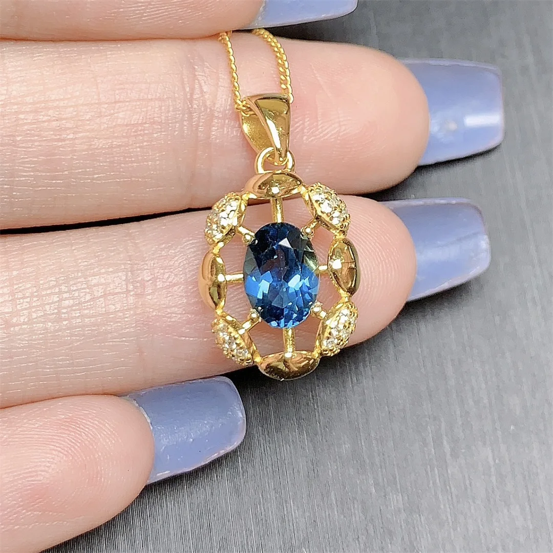 925 Sterling Silver Natural London Blue Topaz Necklace Jewelry Pure Beauty women's luxury jewelry Certified boutique