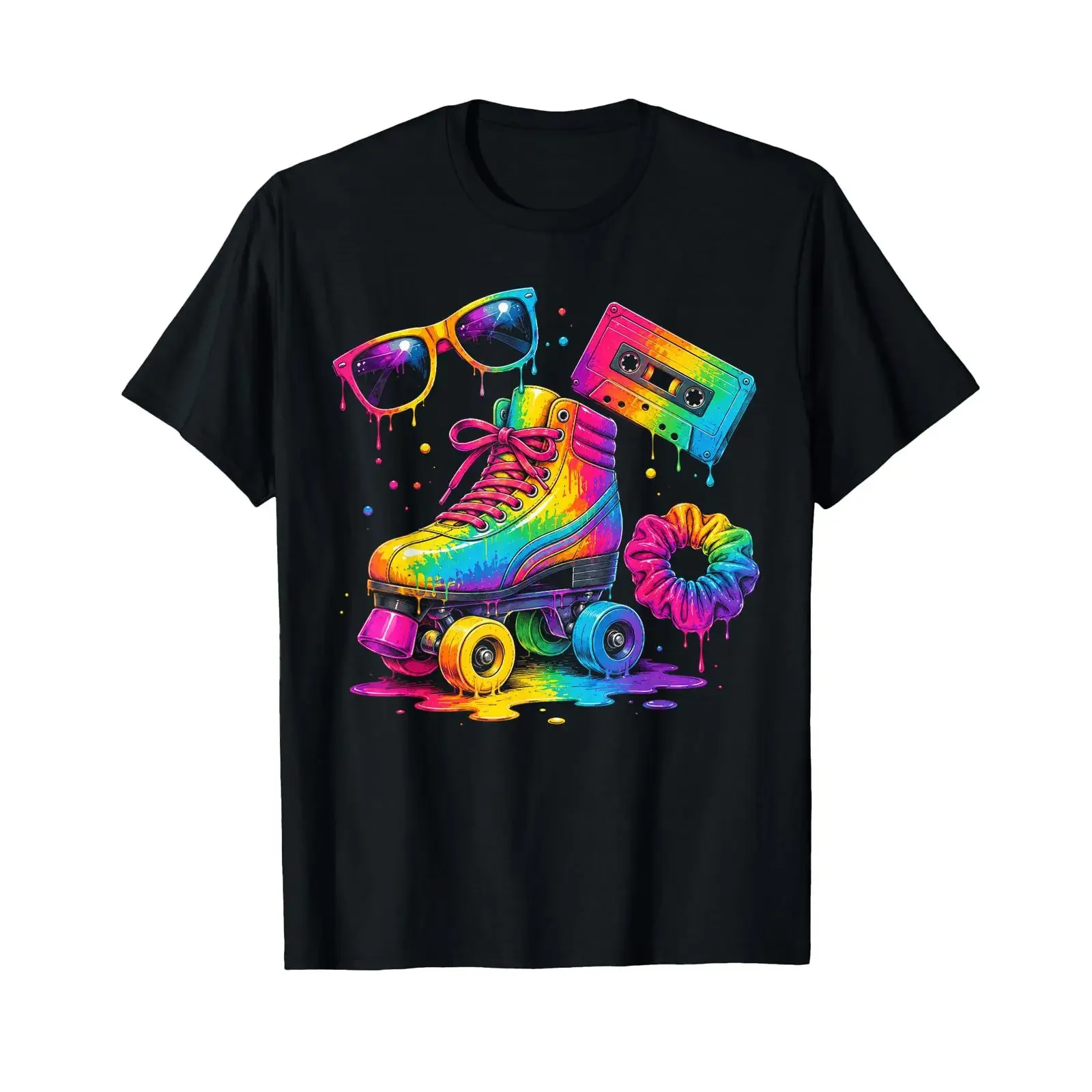 80s 90s Nostalgia Roller Skate Cassette Splash Art T Shirt vintage Washed graphic Stretched homme Breathable designer clothes